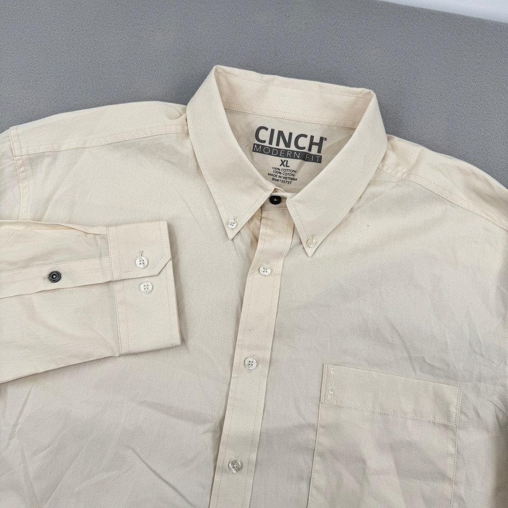 Cinch Modern Fit Men XL Ivory Cream Long Sleeve Button Down Casual Western Shirt